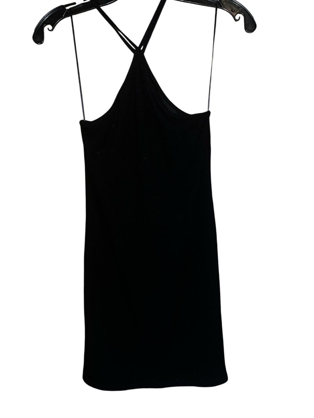 H.I.P. Simple Black Ribbed Around The Neck Halter Slip Mini Dress size L